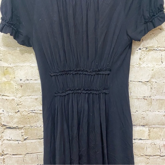 Susana Monaco Black Wool Blend Smocked Stretch A Line Dress - Picture 2 of 6